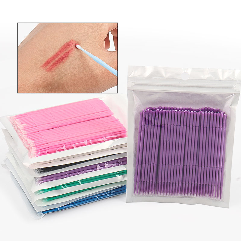 Eyelash Extension Double Lash - ไม้พันสำลีทำความสะอาดขนตาแบบไม้ไผ่ 100 ชิ้น/ถุง สำหรับลอกกาวต่อขนตา ไมโครเบลด แต่งหน้า